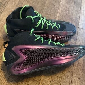 adidas Men's Black Purple Athletic Shoes with Neon Green Accents